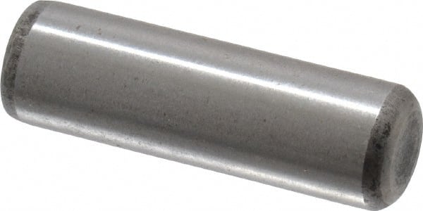 Made in USA - 5/16" Diam x 1" Pin Length Grade 8 Alloy Steel Standard Dowel Pin - Bright Finish, C 47-58 & C 60 (Surface) Hardness, 11,500 Lb (Single Shear), 23,000 Lb (Double Shear) Breaking Strength, 1 Beveled & 1 Rounded End - Exact Tooling