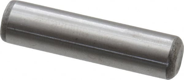 Made in USA - 5/16" Diam x 1-1/4" Pin Length Grade 8 Alloy Steel Standard Dowel Pin - Bright Finish, C 47-58 & C 60 (Surface) Hardness, 11,500 Lb (Single Shear), 23,000 Lb (Double Shear) Breaking Strength, 1 Beveled & 1 Rounded End - Exact Tooling
