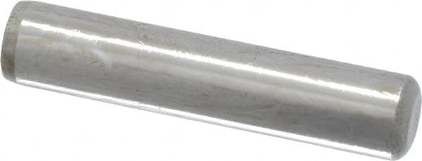 Made in USA - 5/16" Diam x 1-1/2" Pin Length Grade 8 Alloy Steel Standard Dowel Pin - Bright Finish, C 47-58 & C 60 (Surface) Hardness, 11,500 Lb (Single Shear), 23,000 Lb (Double Shear) Breaking Strength, 1 Beveled & 1 Rounded End - Exact Tooling