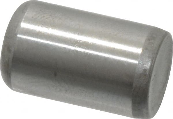 Made in USA - 3/8" Diam x 5/8" Pin Length Grade 8 Alloy Steel Standard Dowel Pin - Bright Finish, C 47-58 & C 60 (Surface) Hardness, 16,550 Lb (Single Shear), 33,100 Lb (Double Shear) Breaking Strength, 1 Beveled & 1 Rounded End - Exact Tooling