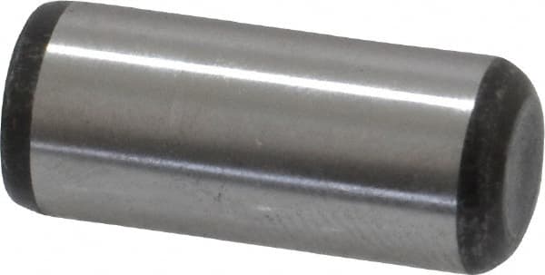 Made in USA - 3/8" Diam x 7/8" Pin Length Grade 8 Alloy Steel Standard Dowel Pin - Bright Finish, C 47-58 & C 60 (Surface) Hardness, 16,550 Lb (Single Shear), 33,100 Lb (Double Shear) Breaking Strength, 1 Beveled & 1 Rounded End - Exact Tooling