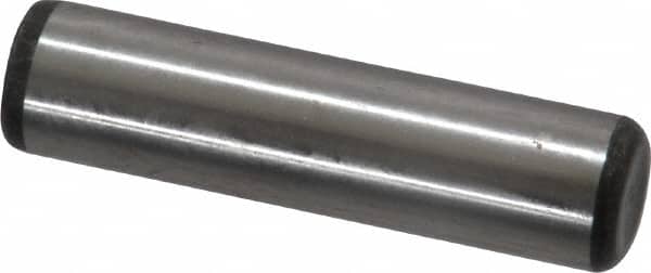 Made in USA - 3/8" Diam x 1-1/2" Pin Length Grade 8 Alloy Steel Standard Dowel Pin - Bright Finish, C 47-58 & C 60 (Surface) Hardness, 16,550 Lb (Single Shear), 33,100 Lb (Double Shear) Breaking Strength, 1 Beveled & 1 Rounded End - Exact Tooling