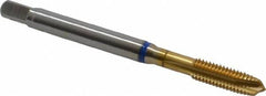 Guhring - M5x0.80 Metric Coarse, 3 Flute, TiN Finish, Powdered Metal Spiral Point Tap - Plug Chamfer, Right Hand Thread, 2-3/8" OAL, 0.551" Thread Length, 0.194" Shank Diam, 6H Class of Fit, Series 3906 - Exact Tooling