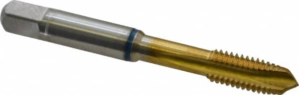 Guhring - M8x1.25 Metric Coarse, 3 Flute, TiN Finish, Powdered Metal Spiral Point Tap - Plug Chamfer, Right Hand Thread, 2-23/32" OAL, 0.71" Thread Length, 0.318" Shank Diam, 6H Class of Fit, Series 3906 - Exact Tooling