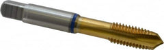 Guhring - M10x1.50 Metric Coarse, 3 Flute, TiN Finish, Powdered Metal Spiral Point Tap - Plug Chamfer, Right Hand Thread, 2.941" OAL, 0.79" Thread Length, 0.381" Shank Diam, 6H Class of Fit, Series 3906 - Exact Tooling