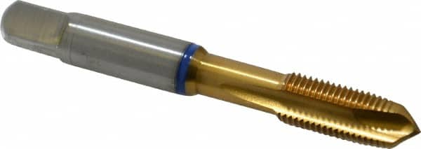Guhring - 3/8-24 UNF, 3 Flute, TiN Finish, Powdered Metal Spiral Point Tap - Plug Chamfer, Right Hand Thread, 2.941" OAL, 0.79" Thread Length, 0.381" Shank Diam, 2B Class of Fit, Series 3908 - Exact Tooling
