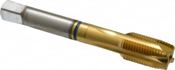 Guhring - 1/2-20 UNF, 4 Flute, TiN Finish, Powdered Metal Spiral Point Tap - Plug Chamfer, Right Hand Thread, 3-3/8" OAL, 0.866" Thread Length, 0.367" Shank Diam, 2B Class of Fit, Series 3908 - Exact Tooling