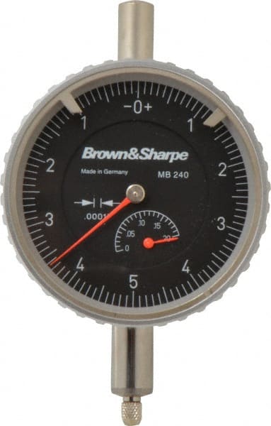 TESA Brown & Sharpe - 0.2" Range, 0-5-0 Dial Reading, 0.0001" Graduation Dial Drop Indicator - 2-1/4" Dial, 0.01" Range per Revolution, Revolution Counter - Exact Tooling