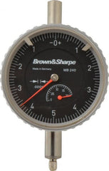 TESA Brown & Sharpe - 0.2" Range, 0-5-0 Dial Reading, 0.0001" Graduation Dial Drop Indicator - 2-1/4" Dial, 0.01" Range per Revolution, Revolution Counter - Exact Tooling