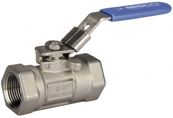NIBCO - 1-1/2" Pipe, Reduced Port, Carbon Steel Fire Safe Ball Valve - 1 Piece, Inline - One Way Flow, FNPT x FNPT Ends, Oval Handle, 2,000 WOG - Exact Tooling