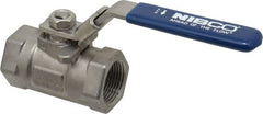 NIBCO - 1" Pipe, Reduced Port, Stainless Steel Fire Safe Ball Valve - 1 Piece, Inline - One Way Flow, FNPT x FNPT Ends, Locking Lever Handle, 2,000 WOG - Exact Tooling