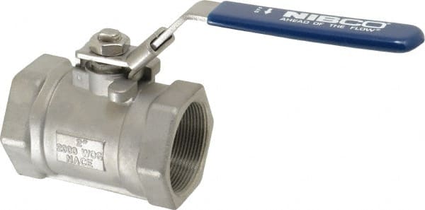 NIBCO - 2" Pipe, Reduced Port, Standard Ball Valve - 1 Piece, Inline - One Way Flow, FNPT x FNPT Ends, Locking Lever Handle, 2,000 WOG - Exact Tooling