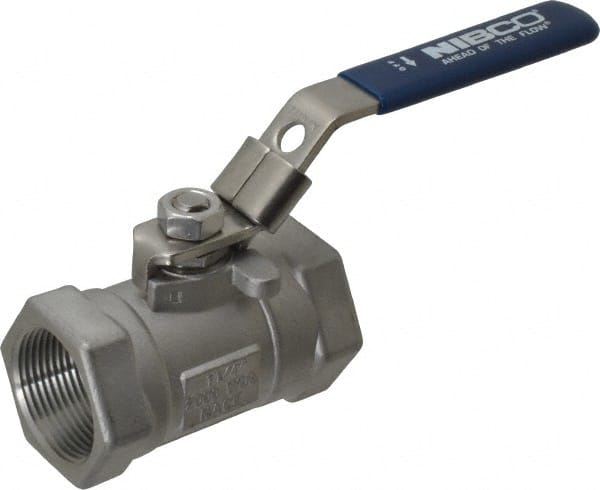 NIBCO - 1-1/4" Pipe, Reduced Port, Carbon Steel Standard Ball Valve - 1 Piece, Inline - One Way Flow, FNPT x FNPT Ends, Locking Lever Handle, 2,000 WOG - Exact Tooling