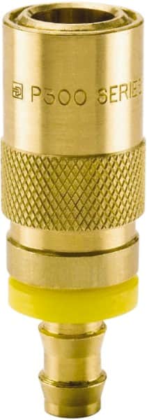 Parker - Nonthreaded Brass Hydraulic Hose Push-Lok Hose Barb Coupler & Straight Fitting - 200 psi, 6 GPM, 3/8" Hose Diam, Series Moldmate - Exact Tooling