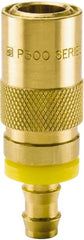 Parker - Nonthreaded Brass Hydraulic Hose Push-Lok Hose Barb Coupler & Straight Fitting - 200 psi, 12 GPM, 3/4" Hose Diam, Series Moldmate - Exact Tooling