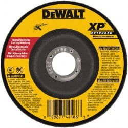 DeWALT - 24 Grit, 5" Wheel Diam, 3/32" Wheel Thickness, 7/8" Arbor Hole, Type 27 Depressed Center Wheel - Zirconia Alumina, Resinoid Bond, 12,200 Max RPM - Exact Tooling