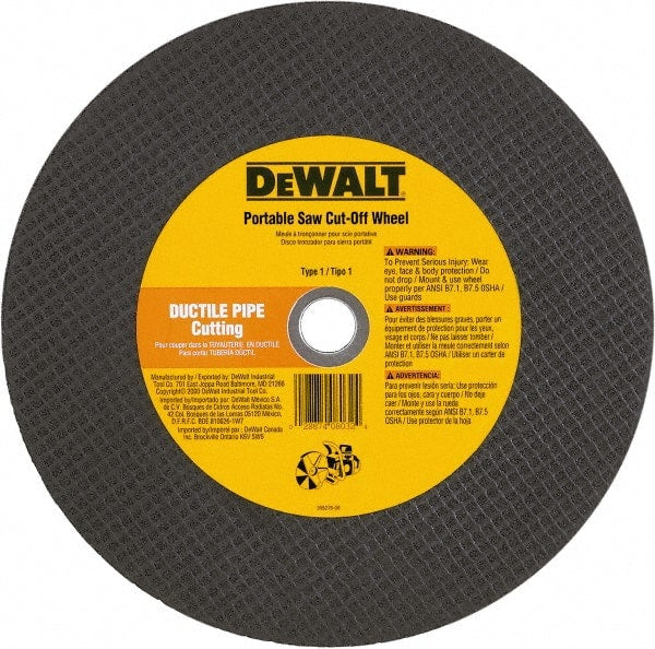 DeWALT - 12" 24 Grit Aluminum Oxide Cutoff Wheel - 1/8" Thick, 1" Arbor, 6,400 Max RPM, Use with Gas Powered Saws - Exact Tooling