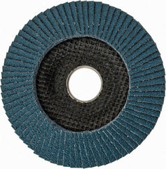 DeWALT - 60 Grit, 4-1/2" Disc Diam, 7/8" Center Hole, Type 29 Zirconia Alumina Flap Disc - 13,300 Max RPM, Poly Cotton Backing, Arbor Attaching System, Coated - Exact Tooling