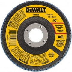 DeWALT - 40 Grit, 4-1/2" Disc Diam, 7/8" Center Hole, Type 29 Zirconia Alumina Flap Disc - 13,300 Max RPM, Poly Cotton Backing, Arbor Attaching System, Coated - Exact Tooling