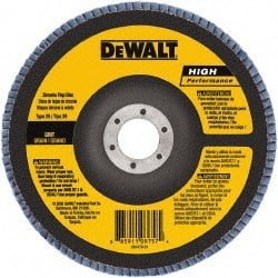 DeWALT - 80 Grit, 6" Disc Diam, 5/8-11 Center Hole, Type 29 Zirconia Alumina Flap Disc - 10,100 Max RPM, Poly Cotton Backing, Arbor Attaching System, Coated - Exact Tooling