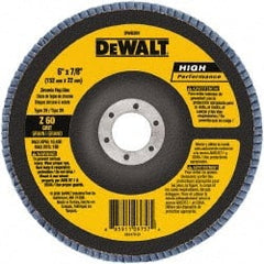 DeWALT - 60 Grit, 6" Disc Diam, 7/8" Center Hole, Type 29 Zirconia Alumina Flap Disc - 10,100 Max RPM, Poly Cotton Backing, Arbor Attaching System, Coated - Exact Tooling