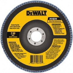 DeWALT - 80 Grit, 7" Disc Diam, 7/8" Center Hole, Type 27 Zirconia Alumina Flap Disc - 8,700 Max RPM, Poly Cotton Backing, Arbor Attaching System, Coated - Exact Tooling