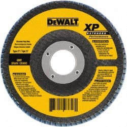 DeWALT - 24 Grit, 7" Disc Diam, 5/8-11 Center Hole, Type 29 Zirconia Alumina Flap Disc - 8,700 Max RPM, Poly Cotton Backing, Arbor Attaching System, Coated - Exact Tooling