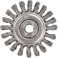 DeWALT - 5" OD, 5/8-11 Arbor Hole, Knotted Stainless Steel Wheel Brush - 3/8" Face Width, 7/8" Trim Length, 0.02" Filament Diam, 12,000 RPM - Exact Tooling