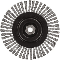 DeWALT - 5" OD, 5/8-11 Arbor Hole, Stringer Bead Stainless Steel Wheel Brush - 3/8" Face Width, 7/8" Trim Length, 0.02" Filament Diam, 12,000 RPM - Exact Tooling