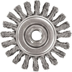 DeWALT - 4" OD, 5/8-11 Arbor Hole, Knotted Steel Wheel Brush - 3/8" Face Width, 7/8" Trim Length, 0.02" Filament Diam, 20,000 RPM - Exact Tooling