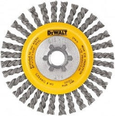 DeWALT - 5" OD, 5/8-11 Arbor Hole, Stringer Bead Steel Wheel Brush - 3/8" Face Width, 7/8" Trim Length, 0.02" Filament Diam, 12,000 RPM - Exact Tooling