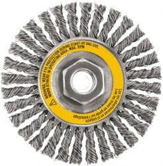 DeWALT - 4" OD, 5/8-11 Arbor Hole, Stringer Bead Stainless Steel Wheel Brush - 3/8" Face Width, 7/8" Trim Length, 0.02" Filament Diam, 20,000 RPM - Exact Tooling
