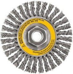 DeWALT - 4" OD, 5/8-11 Arbor Hole, Stringer Bead Stainless Steel Wheel Brush - 3/8" Face Width, 7/8" Trim Length, 0.02" Filament Diam, 20,000 RPM - Exact Tooling