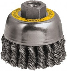 DeWALT - 3" Diam, M10x1.25 Threaded Arbor, Steel Fill Cup Brush - 0.02 Wire Diam, 7/8" Trim Length, 14,000 Max RPM - Exact Tooling