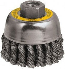 DeWALT - 3" Diam, M10x1.25 Threaded Arbor, Steel Fill Cup Brush - 0.02 Wire Diam, 7/8" Trim Length, 14,000 Max RPM - Exact Tooling