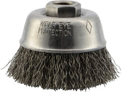 DeWALT - 3" Diam, 5/8-11 Threaded Arbor, Steel Fill Cup Brush - 0.014 Wire Diam, 13/16" Trim Length, 14,000 Max RPM - Exact Tooling