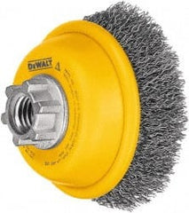 DeWALT - 4" Diam, 5/8-11 Threaded Arbor, Steel Fill Cup Brush - 0.014 Wire Diam, 1-1/8" Trim Length, 9,000 Max RPM - Exact Tooling
