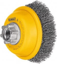 DeWALT - 6" Diam, 5/8-11 Threaded Arbor, Steel Fill Cup Brush - 0.014 Wire Diam, 1-3/8" Trim Length, 6,600 Max RPM - Exact Tooling