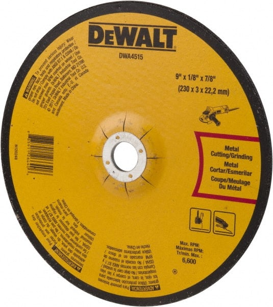DeWALT - 24 Grit, 9" Wheel Diam, 1/8" Wheel Thickness, 7/8" Arbor Hole, Type 27 Depressed Center Wheel - Aluminum Oxide, Diamond Matrix Bond, 6,600 Max RPM, Compatible with Angle Grinder - Exact Tooling