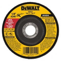 DeWALT - 24 Grit, 4-1/2" Wheel Diam, 1/4" Wheel Thickness, 7/8" Arbor Hole, Type 27 Depressed Center Wheel - Aluminum Oxide, Diamond Matrix Bond, 13,300 Max RPM, Compatible with Angle Grinder - Exact Tooling
