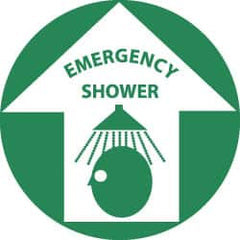 NMC - Emergency Shower, Anti-Skid Pressure-Sensitive Vinyl Floor Sign - Round, Green on White, Adhesive Backed, For First Aid - Exact Tooling