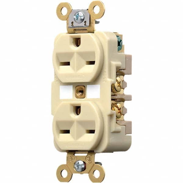 Hubbell Wiring Device-Kellems - 250 VAC 15A NEMA 6-15R Industrial Grade Ivory Straight Blade Duplex Receptacle - Exact Tooling