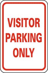 NMC - "Visitor Parking Only", 12" Wide x 18" High, Aluminum Parking Lot Traffic Signs - 0.063" Thick, Red on White, Rectangle, Post Mount - Exact Tooling