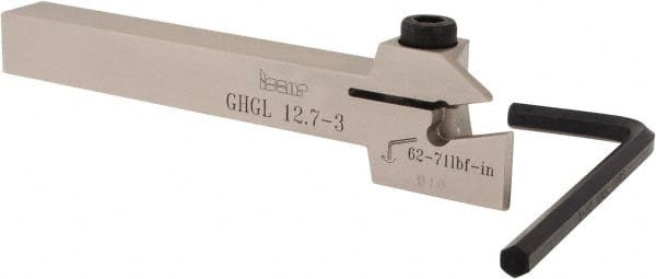 Iscar - External Thread, 1/2" Max Depth of Cut, 0.118" Min Groove Width, 4-1/2" OAL, Left Hand Indexable Grooving Cutoff Toolholder - 1/2" Shank Height x 1/2" Shank Width, GI.. Insert Style, GHG Toolholder Style, Series Cut Grip - Exact Tooling