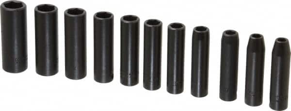 Proto - 11 Piece 3/8" Drive Deep Well Impact Socket Set - 6 Points, 7mm to 17mm Range, Metric Measurement Standard - Exact Tooling
