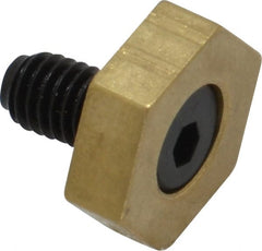 Mitee-Bite - 1/2" Brass Hex, 10-32 Stud Thread, Symmetrical Hex Clamp - 0.16" Hex Height, 350 Lb Holding Force, Hardened Steel Stud, 11/32" Long Thread, 2.5 Ft/Lb Torque, 10 Clamps - Exact Tooling