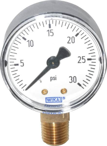 Wika - 2" Dial, 1/4 Thread, 0-30 Scale Range, Pressure Gauge - Lower Connection Mount, Accurate to 3-2-3% of Scale - Exact Tooling