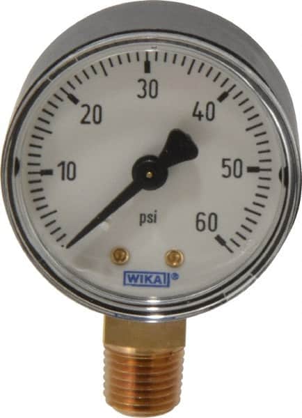 Wika - 2" Dial, 1/4 Thread, 0-60 Scale Range, Pressure Gauge - Lower Connection Mount, Accurate to 3-2-3% of Scale - Exact Tooling