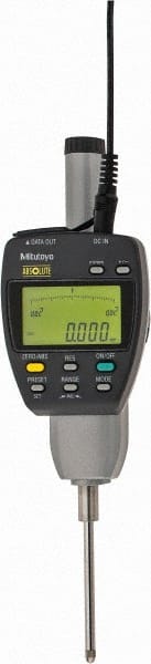 Mitutoyo - 0 to 2" Range, 0.00005, 0.0001, 0.0005 & 0.001" Graduation, Electronic Drop Indicator - Accurate to 0.00012", English & Metric System, LCD Display - Exact Tooling