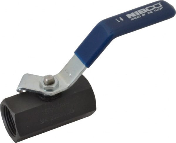 NIBCO - 3/4" Pipe, Carbon Steel Standard Ball Valve - 1 Piece, Inline - One Way Flow, FNPT x FNPT Ends, Lever Handle, 2,000 WOG - Exact Tooling